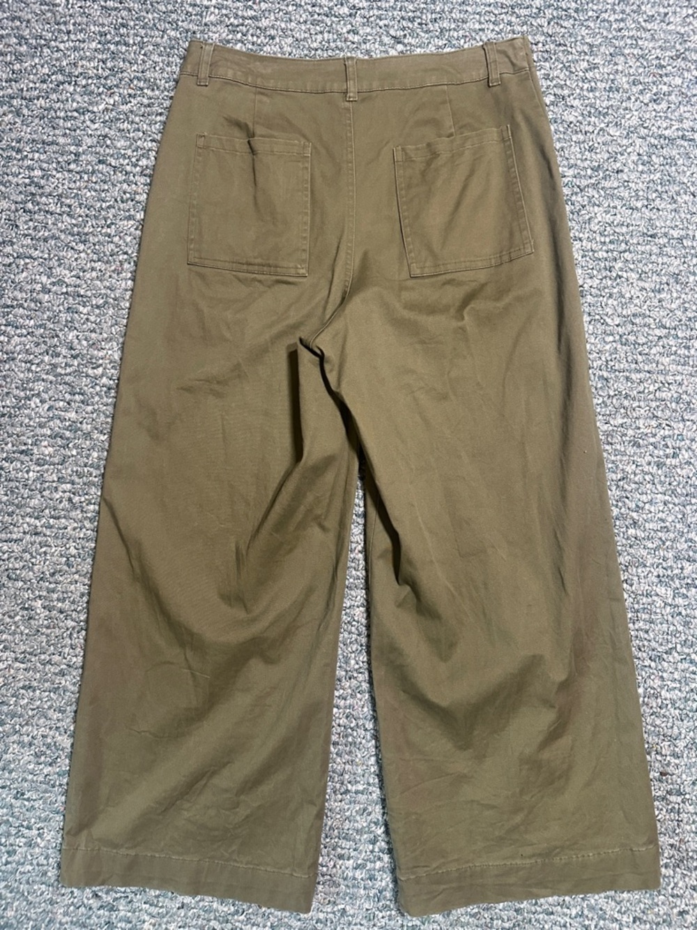 Cotton Olive Wide-Leg Chinos Capri Gaucho Pants - Picture 2 of 4